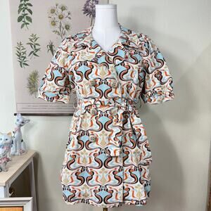 Vintage 90s Y2k Print Canvas Jacket Mod Retro 70s Style Hippie Boho Cowgirl L